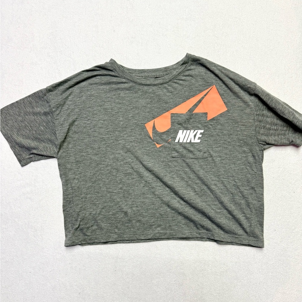 Nike Gray Pocket Cropped Tee with Orange Accent